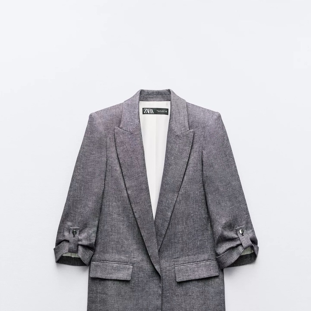 NWT Zara Linen Blazer with Rolled Sleeves